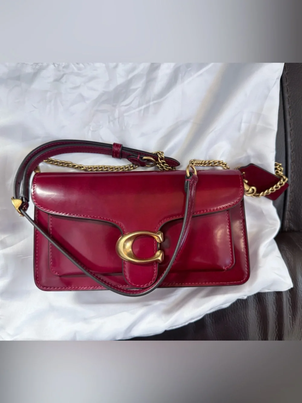 NWOT Coach Tabby Chain Clutch Ruby Spazzolato - Picture 2 of 6